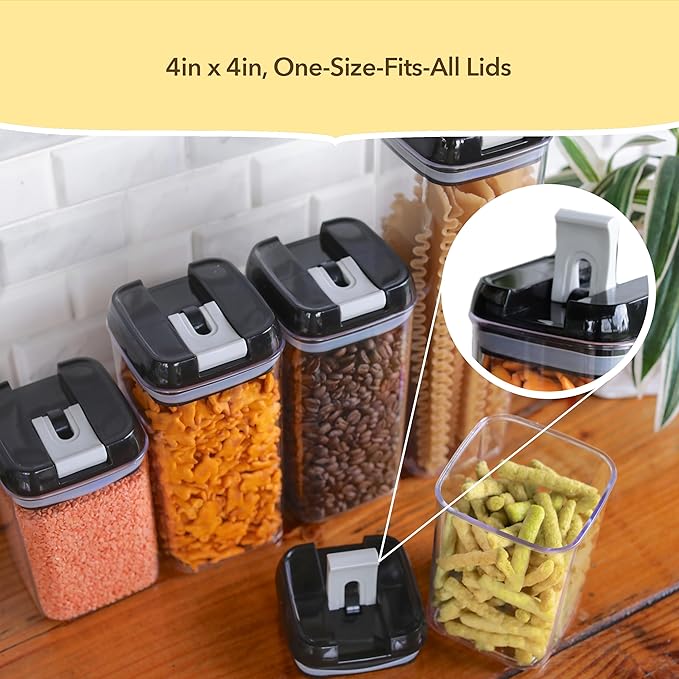 Simply Gourmet Airtight Food Storage Containers with Lids – 6 Piece Slim Kitchen Pantry Organization Set, 5 Cup Capacity, BPA-Free Clear Plastic, Stackable Containers for Flour, Sugar, Rice, Snacks