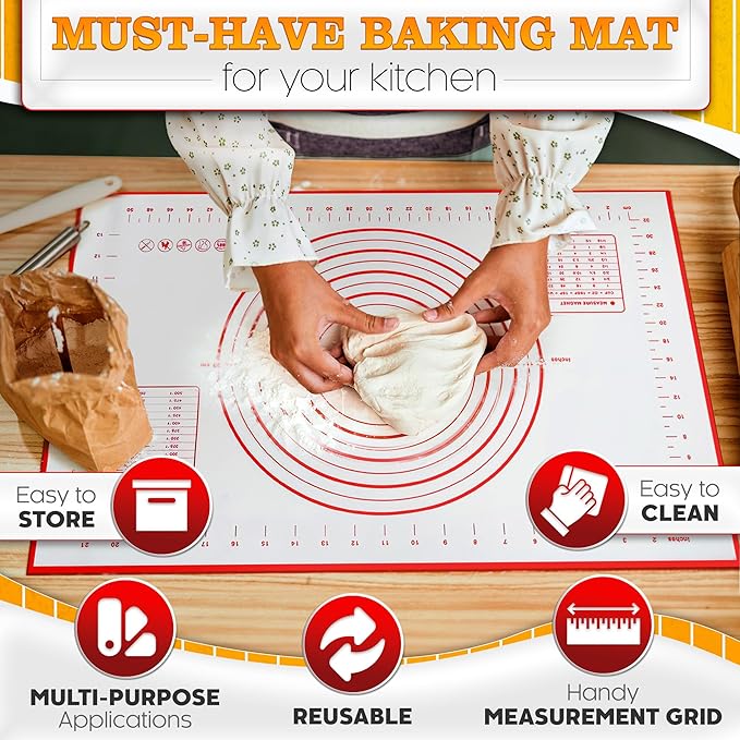16x24 Inch Pastry Mats for Rolling Dough - Pizza Mats Stain-Proof Large Silicone Baking Mat with Measurements, Non-Stick Baking Rolling Mat - Heat Resistant Kneading Dough Sheet for Bread, Pizza