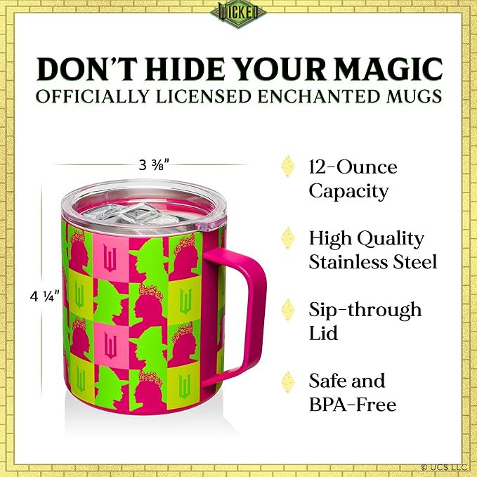 Dragon Glassware x Wicked 12 oz Stainless Steel Camp Mug with Lid - Insulated Camping Mug for Coffee, Tea, Matcha, Hot Beverages - Pink