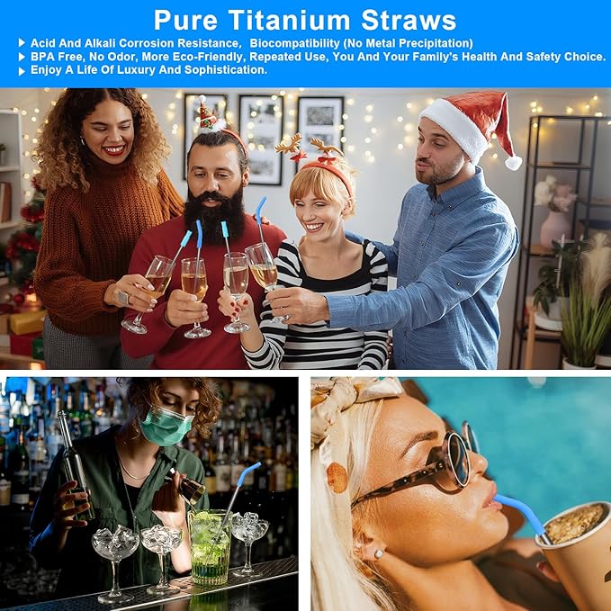 Quality Upgraded 8.5In Medical-Grade Pure Titanium Straw Set 1PCS, Lightweight, Corrosion Resistance, No Metal Flavor, BPA Free, Eco-Friendly Metal Straws Reusable, Suitable For Sensitive Bodies