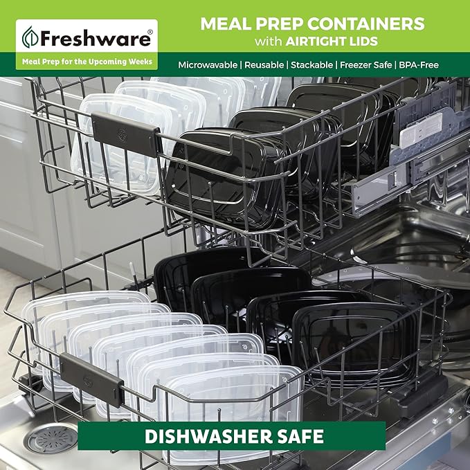 Freshware Meal Prep Containers [15 Pack] 1 Compartment Food Storage Containers with Lids, Bento Box, BPA Free, Stackable, Microwave/Dishwasher/Freezer Safe (28 oz)