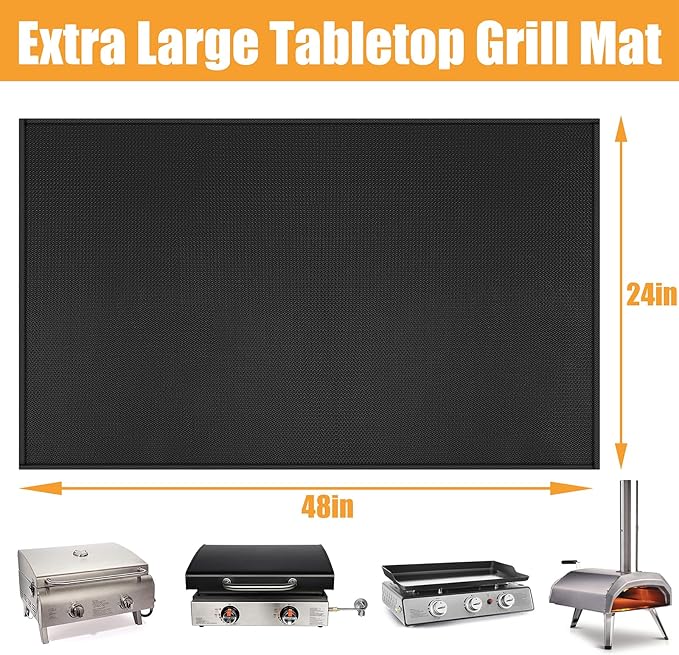 24x48in Heat Resistant Grill Mats for Outdoor Grill to Protect Your Prep Table and Outdoor Grill Table - Fire Proof & Water Proof & Oil Proof BBQ Mat - Black (1mm)