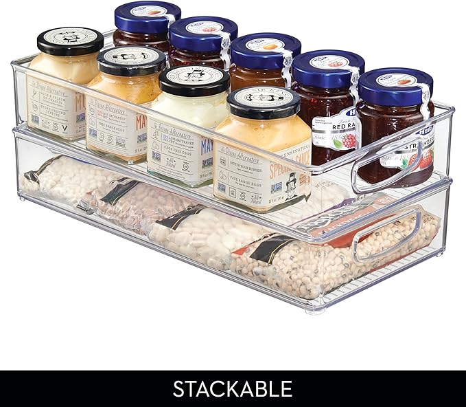 iDesign Stackable Clear Plastic Extra Long Pantry Organizers and Cabinet Storage Bins for Kitchen, 4-Pack