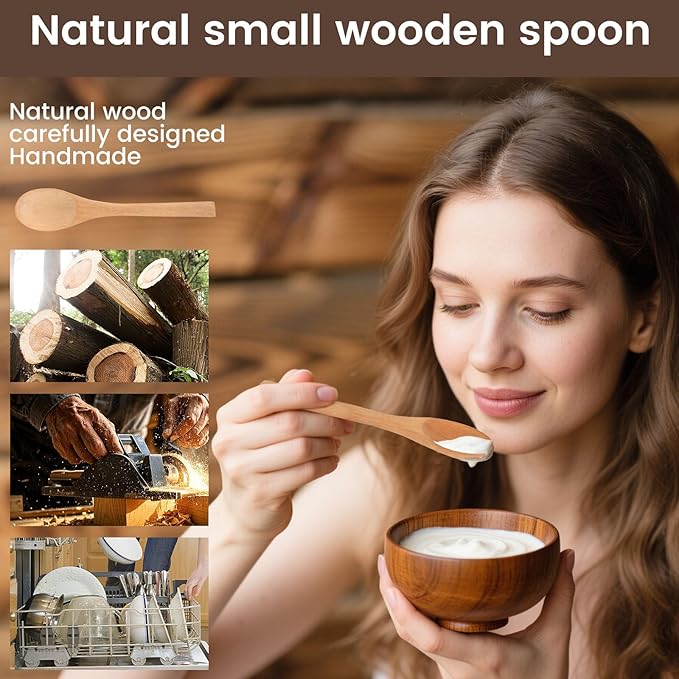 HANSGO Small Wooden Spoons, 6PCS Wooden Spoons for Eating Honey Coffee Tea Jam Bath Salts, 6 Inches