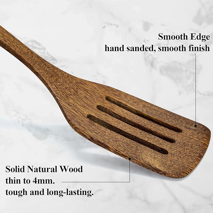 Wooden Spatula, Heat Resistant Cooking Wood Spatulas Spurtles for Non Stick Cookware Kitchen Use, Handmade Non Toxic Teak Wooden Cooking Utensil Spurtle Set for Cast Iron Baking Flipping, 4 Piece