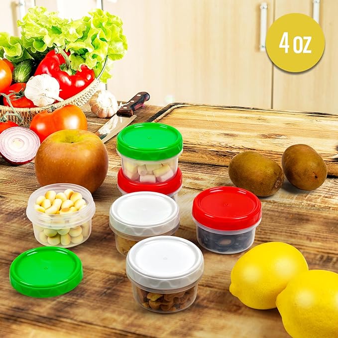 EONJOE 4oz Plastic Containers with Lids Reusable Dishwasher Freezer Safe Airtight, 6-Pack