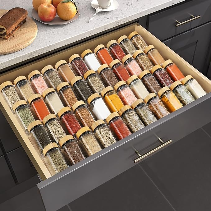 Spice Drawer Organizer 8 Tier, Acrylic Seasoning Organizer Rack, Clear Spice Rack Tray, Kitchen Seasoning Jars Drawers Insert (Jars Not Included/Expandable From 9" to 18")