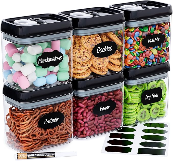 Chef's Path - Airtight Storage Boxes Set - 10 Labels and Markers - Kitchen and Pantry Storage - BPA Free - Plastic Storage Boxes with Upgraded Lids (6 Pieces - 1.5L)
