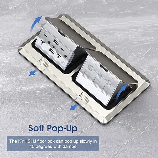 KYHSHJ Dual Pop-Up Floor Electrical Outlet Box Kit，20 Amp Stainless Steel USB TR Receptacle Outlet，3-Port RJ45 Datacom Receptacle，Waterproof Gasket with IP44 Waterproof Rating, Stainless Steel Color