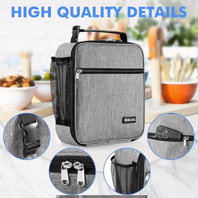 Lunch Box Insulated Lunch Bag - Durable Small Lunch Bag Reusable Adults Tote Bag Lunch Box for Adult Men Women (Light Gray)