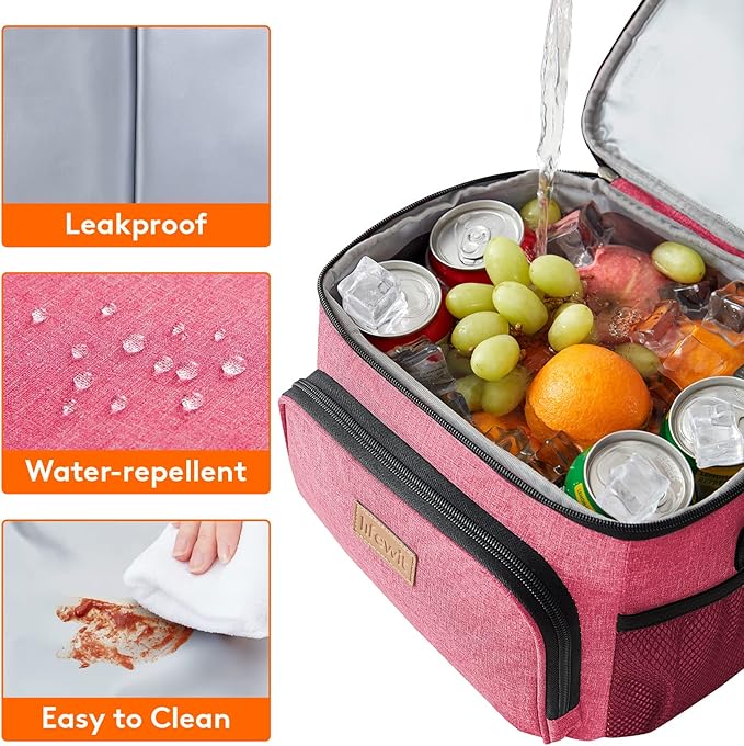 Lifewit Reusable Insulated Lunch Bag for Men, Lunch Box Women, Portable Cooler Freezable Soft Lunchbox Leakproof with Adjustable Shoulder Strap for Adult for Work Picnic or Travel, Pink 9L