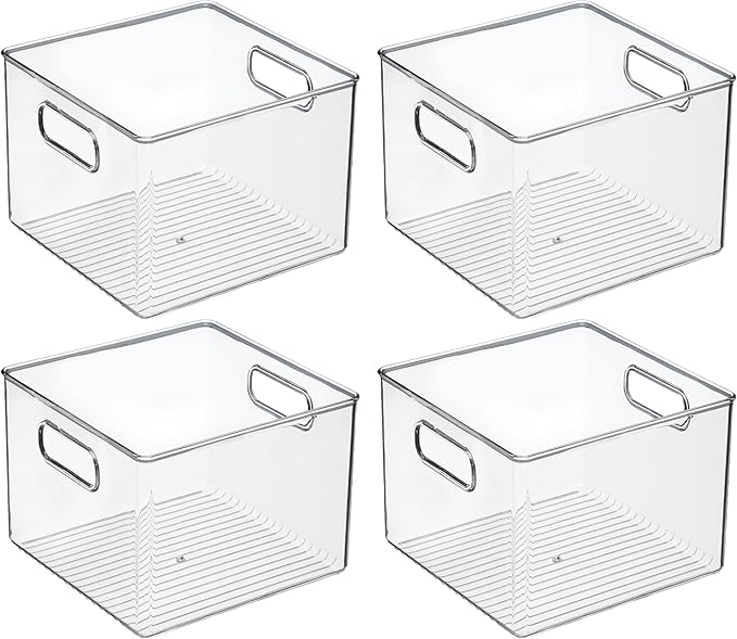 iDesign Pantry Storage Bin - Cube Organizer Bin for Cabinets or Fridge, Set of 4, Clear, Made in USA