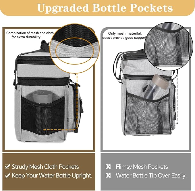 GLENKEY Double Deck Insulated Lunch Box, Expandable Large Lunch Bag Leakproof Cooler Bag Lunch Pail for Men Women Adults Work Shifts Travel Daytrip, Grey,16L