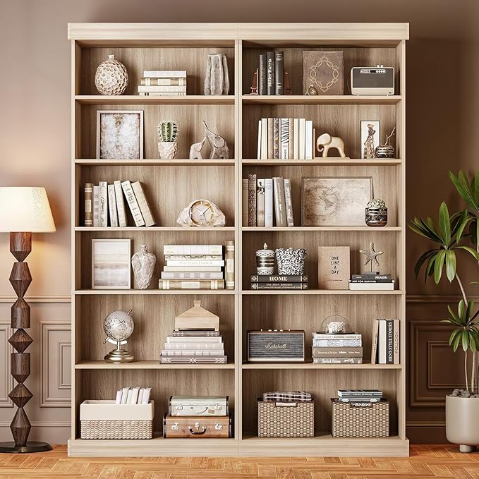 70.8" Tall Brown Bookshelf, Farmhouse Modular Bookcase with 6-Tier Adjustable Shelves, Large Storage Cabinet for Home Office, Living Room, Set of 4
