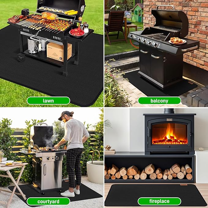 76"×52" Under Grill Mat for Outdoor Grill,Double-Side Fireproof & Heat-Resistant Outdoor Grill Mat,Protective Mat for Patio,Courtyard,Tabletop