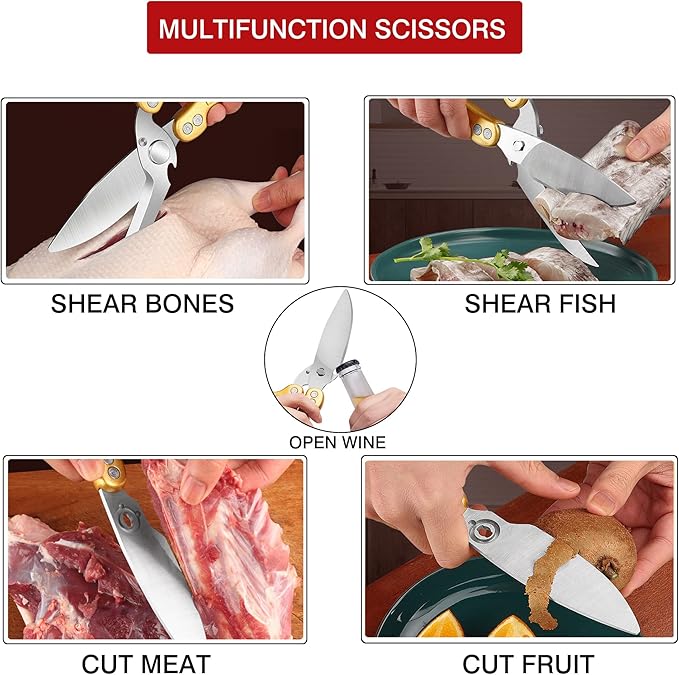 Kitchen Shears Heavy Duty Poultry Shears Meat Cutting Dishwasher Safe and Stainless Food Kitchen Scissors for Chicken Turkey Thanksgiving,Silver