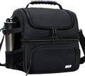 MIER Dual Compartment Lunch Bag Tote with Shoulder Strap for Men and Women Insulated Leakproof Cooler Bag, Black