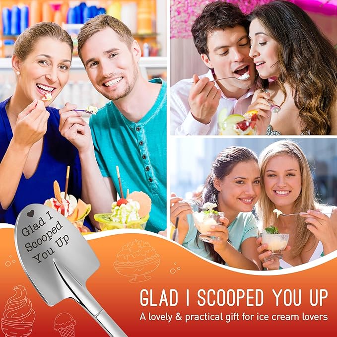 Funny Ice Cream Spoons Engraved Glad I Scooped You Up Couples Gifts for Wedding Anniversary Christmas Stocking Stuffers Presents Valentines Idea for Wife Husband Boyfriend Girlfriend