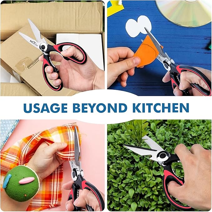 Magnificent Latest Heavy Duty Sharp Kitchen Scissors with Safety Cover and Gift, Multi-Function Kitchen Tool, Utility Kitchen Scissor, Shears for Poultry Fish Meat Vegetables Bone BBQ Nuts (RED)