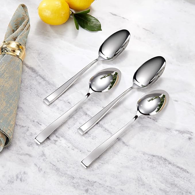 KEAWELL Premium Imperial 4-Piece 7.6 inch Spoon Set – Heavy Duty 18/10 Stainless Steel Flatware with Smooth Rounded Edges, Dishwasher Safe for Sophisticated Dining (4, Dinner Spoons)