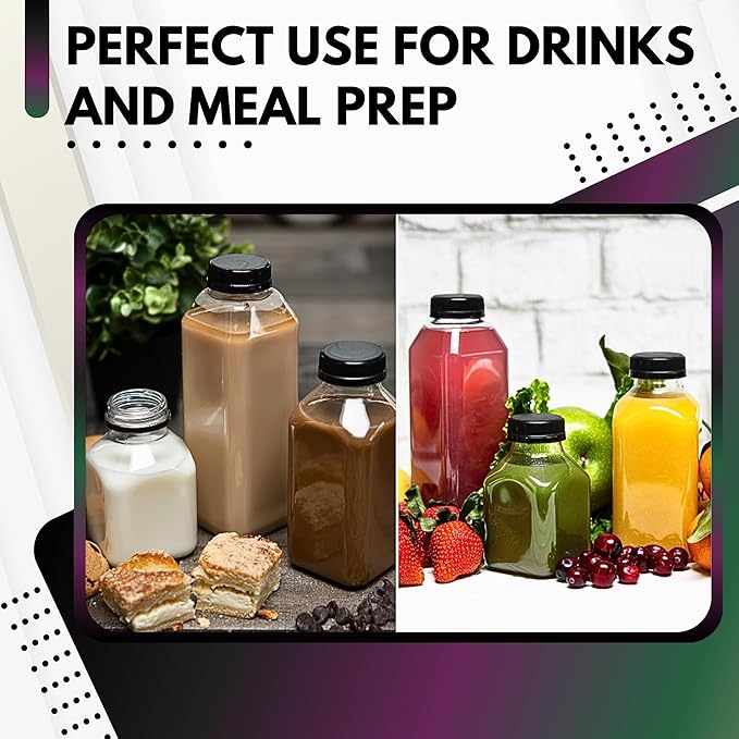 Green Direct 12oz Clear Plastic Reusable Juice Bottles with Caps | Empty Water Bottles for Juicing, Smoothies, Shakes | BPA-Free, Durable & Leakproof | Pack of 4