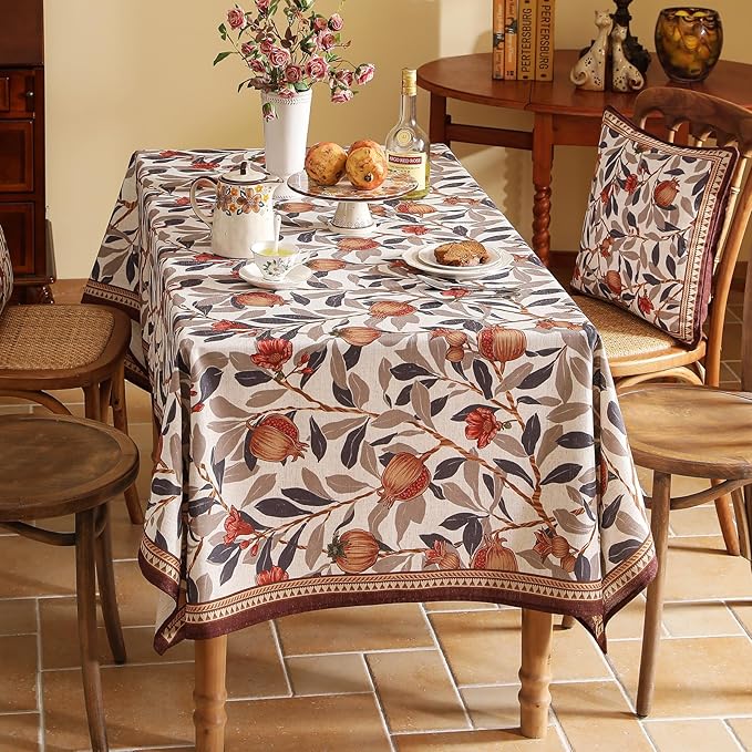 patdrea Designer Vintage Long Rectangle Tablecloth,Linen Pomegranates and Leaves Pattern Tablecloths,Fall Table Cover Cloth Decor for Kitchen Dining Christmas,Thanksgiving,63"x94"-Tehran a