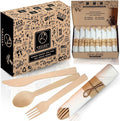 KOELHO'S Pre-Rolled Bamboo Cutlery Set 24-Pack 96 PCS | Bamboo Disposable Utensils 100% Biodegradable and Eco-Friendly | Wooden Utensils Disposable for Parties, Weddings, and Events