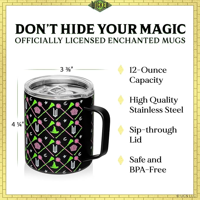 Dragon Glassware x Wicked 12 oz Stainless Steel Camp Mug with Lid - Insulated Camping Mug for Coffee, Tea, Matcha, Hot Beverages - Black