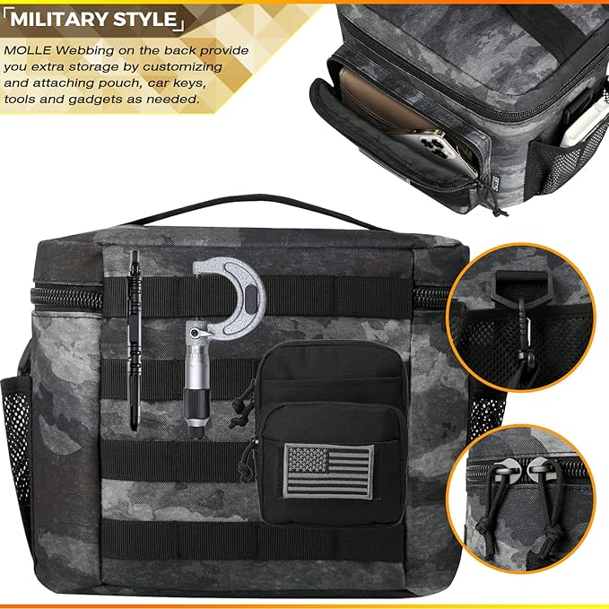 DBTAC Tactical Lunch Bag for Men Women, 12 Cans Insulated Lunch Box for Adult | 9L Leakproof Lunch Cooler Tote for Work Office Outdoor Travel | Soft Easy To Clean Liner x2, LE Camo