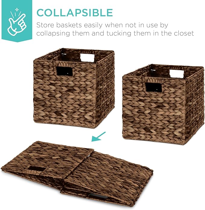 Best Choice Products 13x13in Pack of 5 Cube Storage Baskets, Water Hyacinth Multipurpose Collapsible Organizers, Handwoven Laundry Totes for Laundry, Living Room, Kids Room & Nursery - Brown
