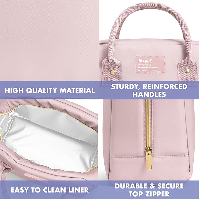 Fit & Fresh Bloomington Lunch Bag for Women - Insulated Large Lunch Box for Work with Containers, Leak-Resistant, Stain-Resistant, Zipper Closure, Mauve