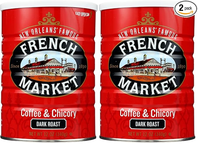 French Market Coffee & Chicory Dark Roast Ground Coffee, 12oz Can (Pack of 2)