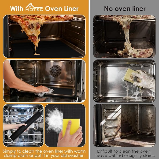 HOTEC Oven Liners for Bottom of Oven Heat-Resistant 500°F - 3 Pack 17x25" Large Heavy Duty Non-Stick Reusable Oven Mat for Electric, Gas, Toaster, Ovens - BPA & PFOA Free,Dishwasher Safe