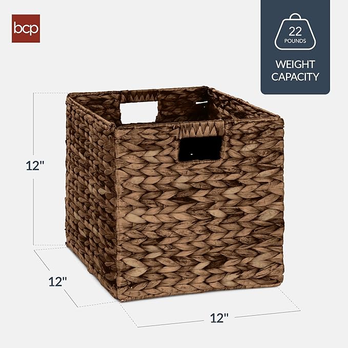Best Choice Products 12x12in Pack of 5 Cube Storage Baskets, Water Hyacinth Multipurpose Collapsible Organizers, Handwoven Laundry Totes for Laundry, Living Room, Kids Room & Nursery - Brown