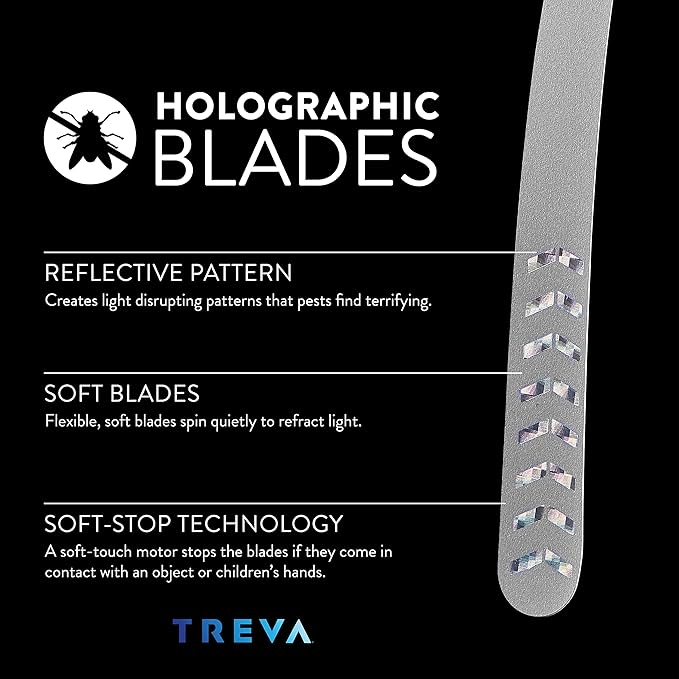 Treva Bug Fan Fly Deterrent with Holographic Blades to Clear Bugs, Mosquitoes, and Flies, Battery Powered Fly Fan 4 Pack