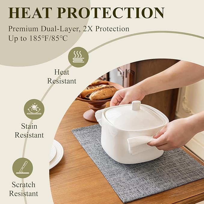 KXN Placemats Set of 8, Dual-Layer Thickened Faux Linen Table Mats, Heat Resistant & Wrinkle-Free, Machine Washable Cloth Place Mats for Kitchen Dining Indoor Outdoor (Light Grey)