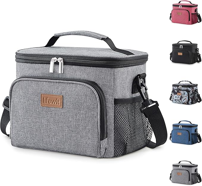Lifewit Reusable Insulated Lunch Bag for Men, Lunch Box Women, Portable Cooler Freezable Soft Lunchbox Leakproof with Adjustable Shoulder Strap for Adult for Work Picnic or Travel, Grey 9L