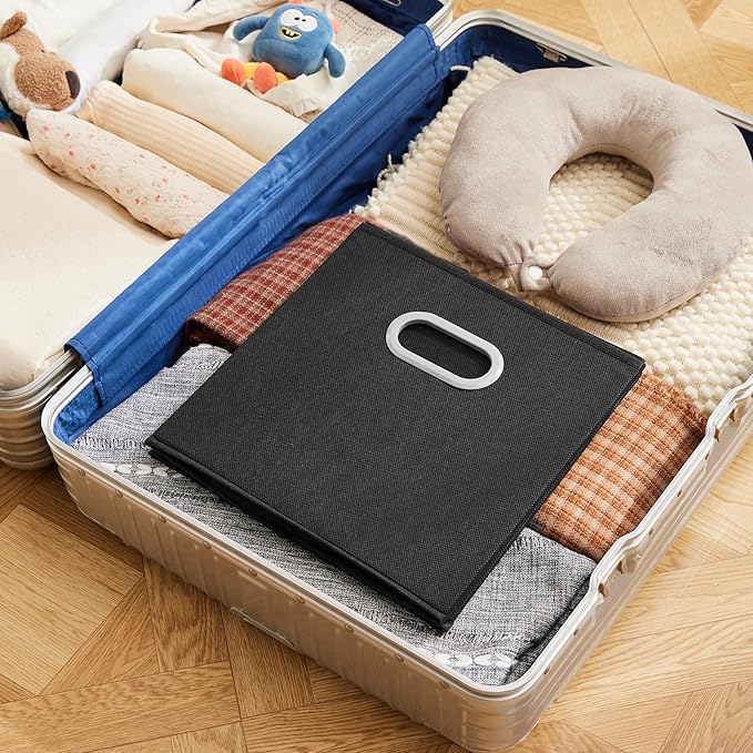 MAX Houser Fabric Storage Bins Cubes Baskets Containers with Dual Plastic Handles for Home Closet Bedroom Drawers Organizers (Black)