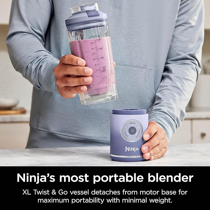 Ninja Blast Max, Portable Blender + Twist & Go, Personal Smoothie, Blend, Ice Crush, 3 Programs, Cordless, 22 oz removable Vessel, Dishwasher Safe, Leakproof, Lavender, BC251LD