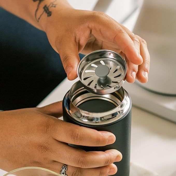 Fellow 12 oz Carter Move Travel Mug - Vacuum-Insulated Stainless Steel Travel Coffee Mug - Coffee Tumbler with Ceramic Interior and Splash Guard - Matte Black
