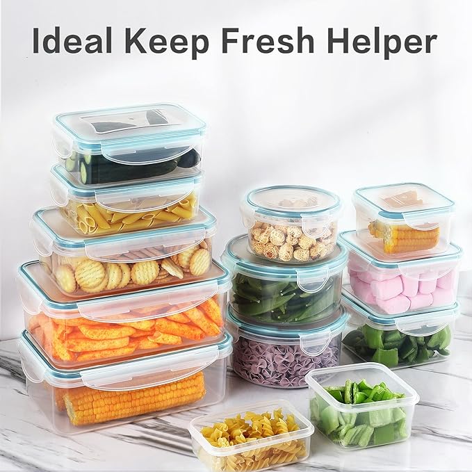 HOMBERKING 40 Pieces Food Storage Containers Set with Snap Lids (20 Lids + 20 Containers), Meal Prep Airtight Plastic Box, BPA-Free Lunch Containers for Kitchen, Pantry, Home, Light Blue