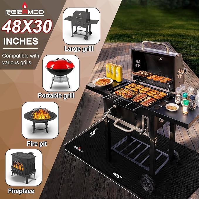 48 X 30 Inch Under Grill Mats for Outdoor Grill, Double-Sided Fireproof/Waterproof/Oil-Proof Grill Pad, BBQ Matt for Under Grill, Indoor Fireplace/Fire Pit Mat, Deck and Patio Protector Mat