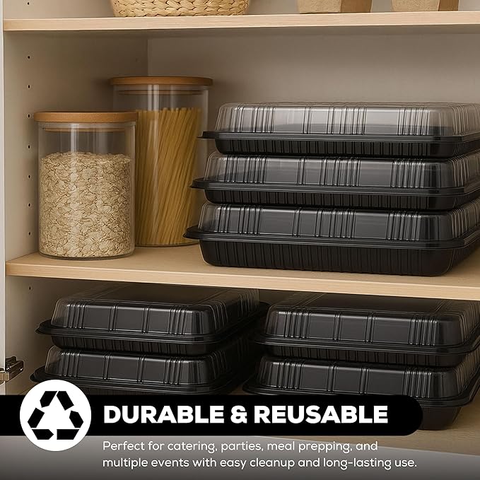 5 Pack Catering Trays with Lids – 17" Serving Tray with Lid, Heavy Duty Recyclable Plastic Party Platters for Catering, Buffet, Picnics & Events – Food Trays with Clear Lid (17.72 x 12.20 x 2.95 inch)