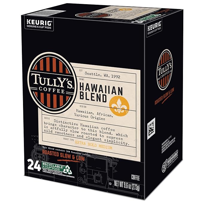 Tully's Coffee Hawaiian Blend Keurig Single-Serve K-Cup Pods, Medium Roast Coffee, 96 Count