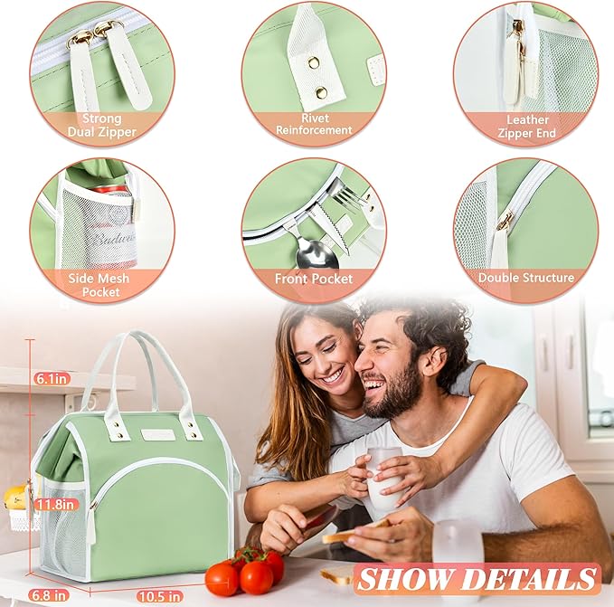 LOKASS Lunch Bag Women Insulated Lunch Box Wide-Open Lunch Tote Bag Large Waterproof Cooler Bag for Work Picnic Hiking Beach（Pink）