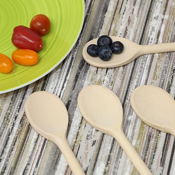 12 Inch Long Wooden Spoon Set by BICB | Natural Beechwood Mixing Spoons for Baking, Cooking & Stirring | Set of 6 Long Wooden Spoons | Cookware Sauce Spoons | Wood Mixing Spoon Set