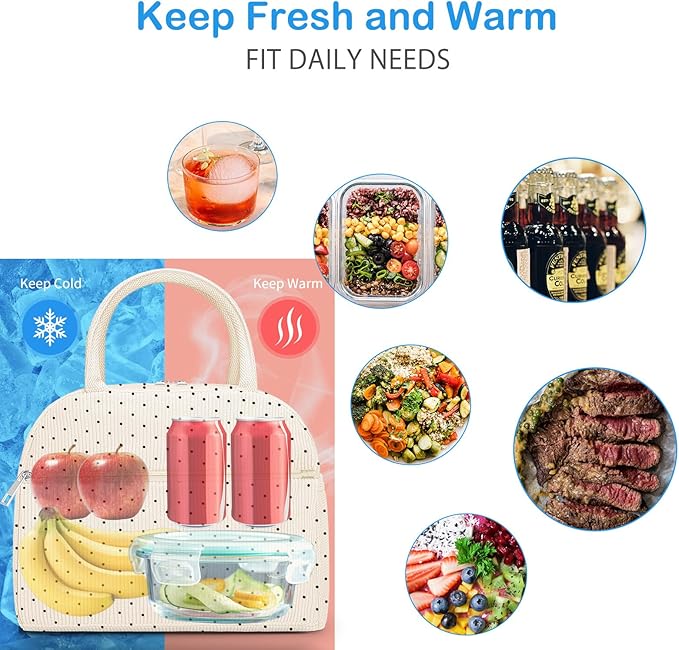 DALINDA Corduroy Lunch Bag Lunch Box for Women Men,Cute Insulated Lunch Bags,Water-Resistant Cute Cooler Lunch Tote Bag, Reusable LunchBox Large Capacity for Work Travel Picnic
