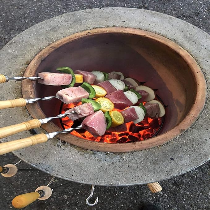 Antallcky 12 Pack Kebab Skewers 23.5 Inch BBQ Barbecue Skewers Stainless Steel Sticks Heavy Duty Large Wide Reusable with Nonslip Wooden Handle Ideal for Shish Kabob Chicken Shrimp and Vegetables