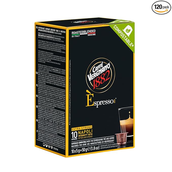 Caffè Vergnano Napoli Espresso Capsules – Original Line Compatible Pods – Medium Roast Arabica Robusta Blend, Intensity 10/10 – Italian Single-Serve Coffee With Dark Chocolate Spiced Notes – 120 Count