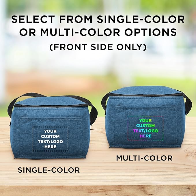 DISCOUNT PROMOS Custom Insulated Cooler Lunch Bag Set of 50, Personalized Bulk Pack - Perfect for Work, Travel, Outdoor Events - Blue